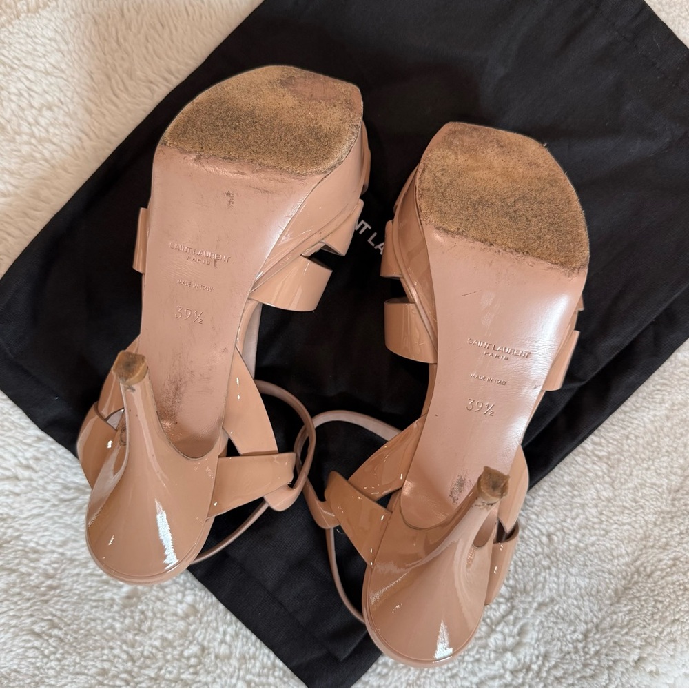 Saint Laurent | Nude Patent Leather Tribute Platform Sandals - Picture 11 of 16